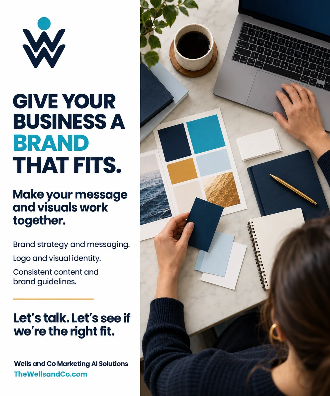 Give your business a brand that fits. Brand strategy, logo and visual identity, consistent content and brand guidelines.
