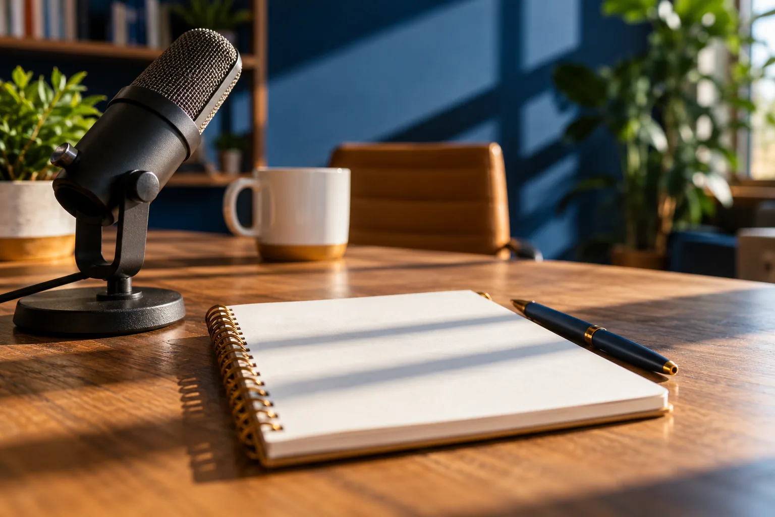 A mic and an open notebook. Ideas stay in the camera roll until there is a finished piece.