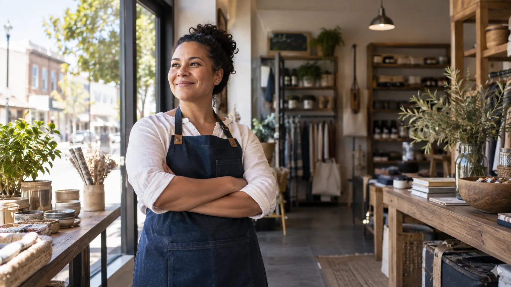 A shop owner on the floor of her store. The Tuesday is different from a practice or a job site.