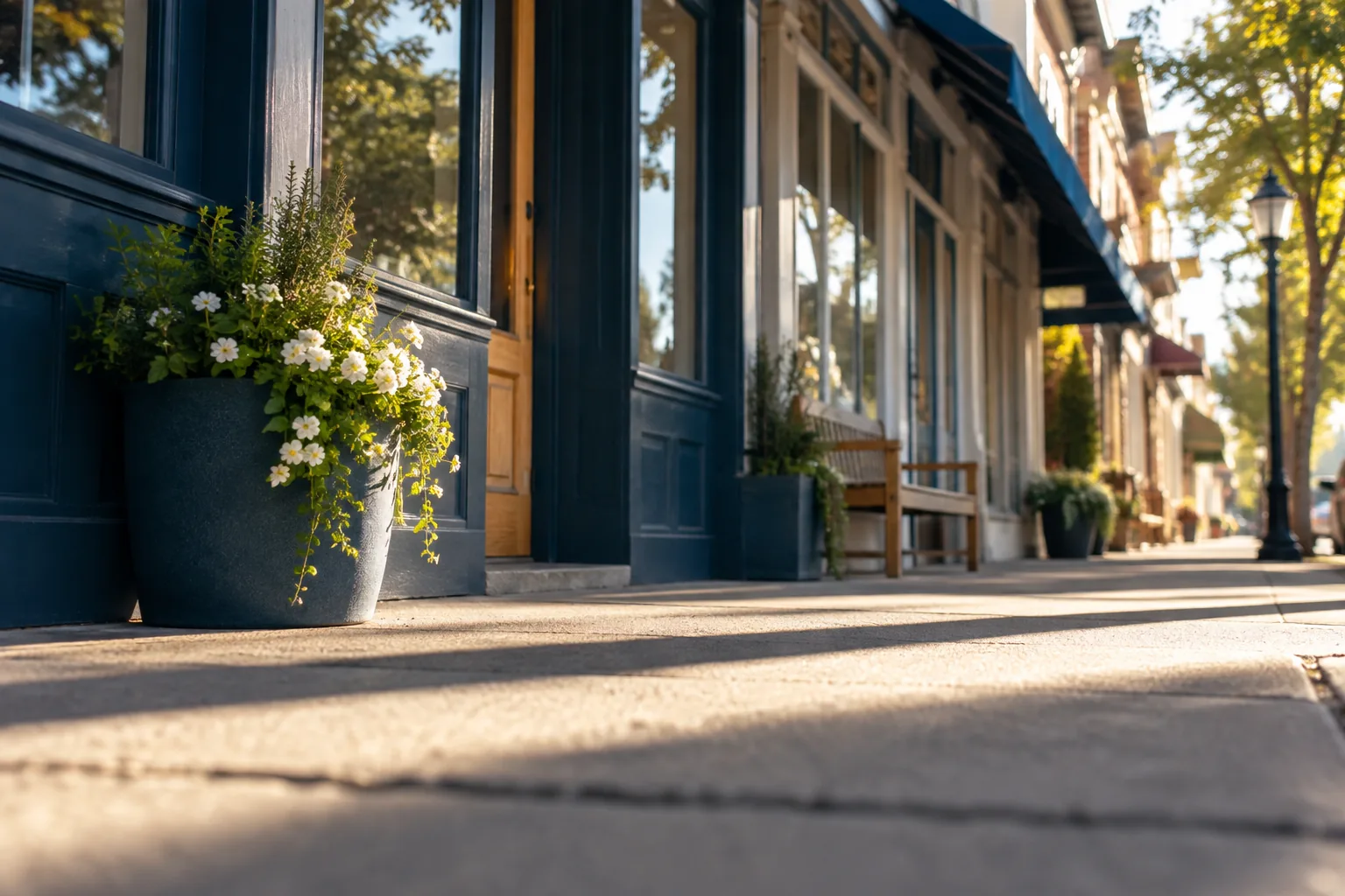 A main street of shops and offices. Small businesses on streets like this are who the work is for.