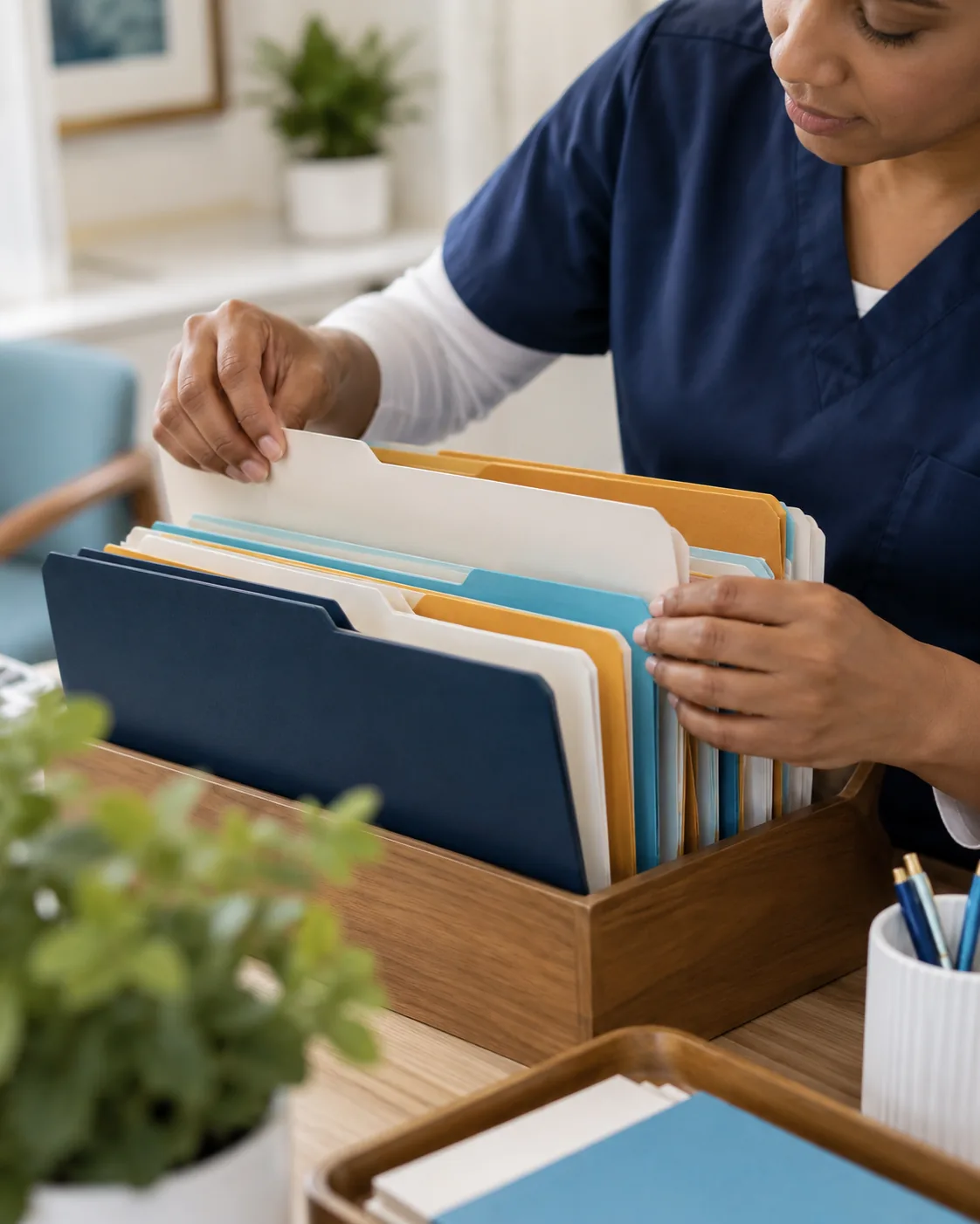 Staff filing charts. Hours, services, and the next step have to be accurate and easy to find.